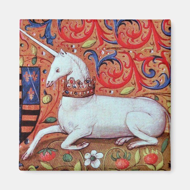 AIMANT UNICORN AND MEDIEVAL FANTASY FLOWERS,FLORAL MOTIFS (Devant)