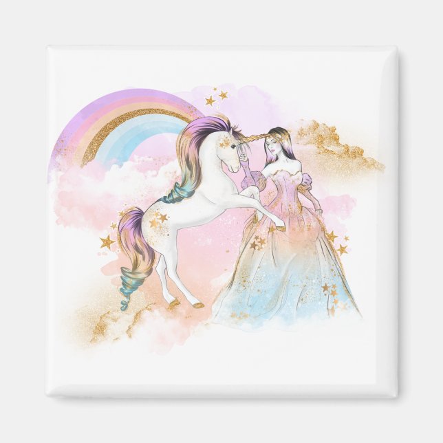 Aimant Unicorn Clipart Rainbow Fairytale (Devant)