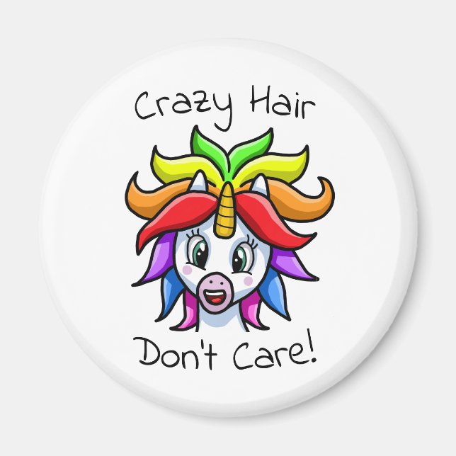 Aimant Unicorn Crazy Hair ne s'en fiche pas drôle (Devant)