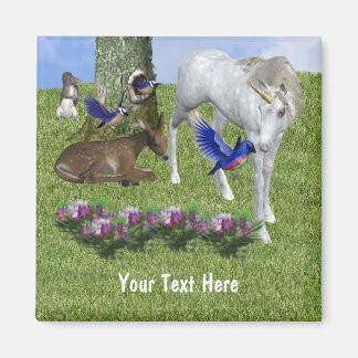 Aimant Unicorne Blanche Et Amis De La Forêt