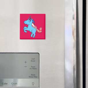 Aimant Unicorne Bleu Patriotique USA Drapeau Mane Carton