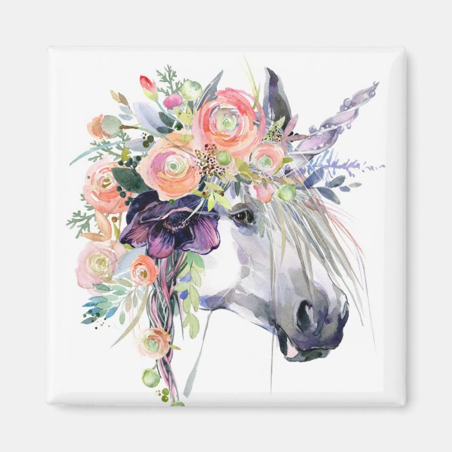 Aimant Unicorne en fleurs (Devant)