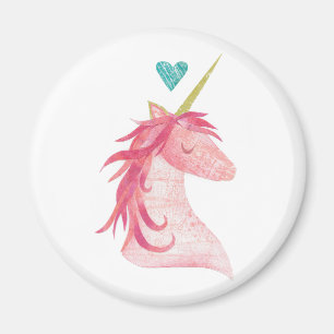 Aimant Unicorne rose avec coeur