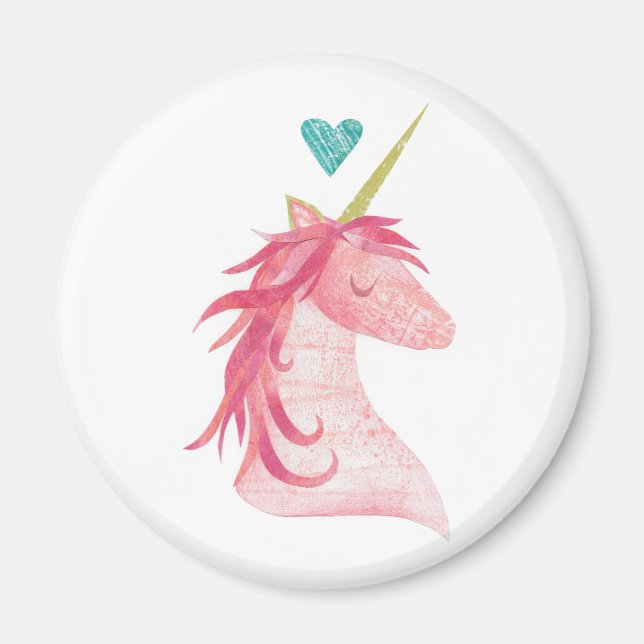 Aimant Unicorne rose avec coeur (Devant)