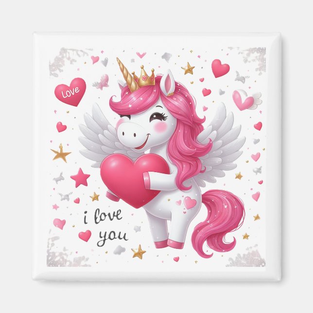 Aimant Unicorne Rose Je T'Aime (Devant)