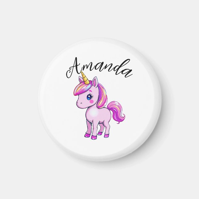 Aimant Unicorne rose vibrant Nom de la fille (Devant)