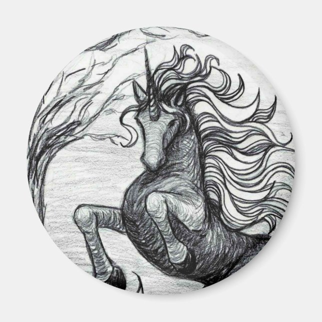 Aimant Unicornes noir licorne noir et blanc dessin (Devant)