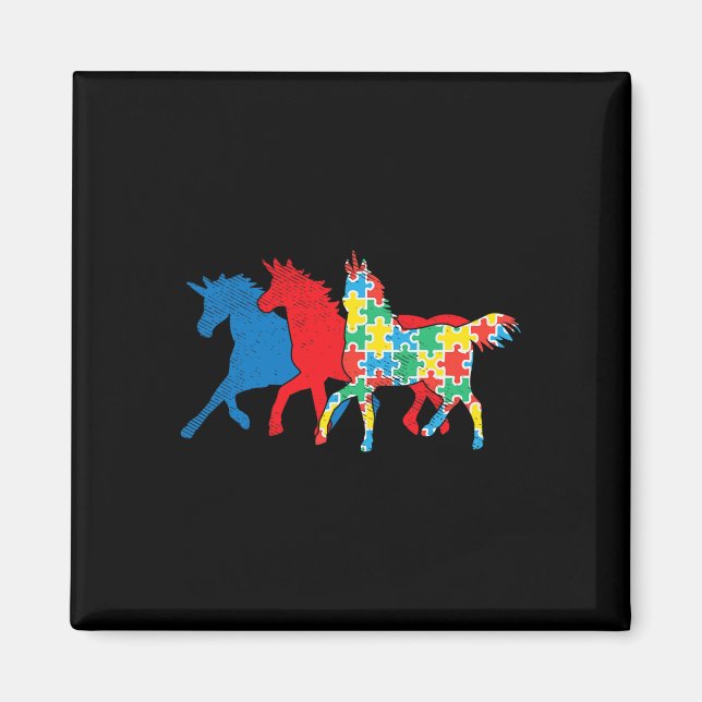 Aimant Unicorns Puzzle bleu Sensibilisation sur l'autisme (Devant)
