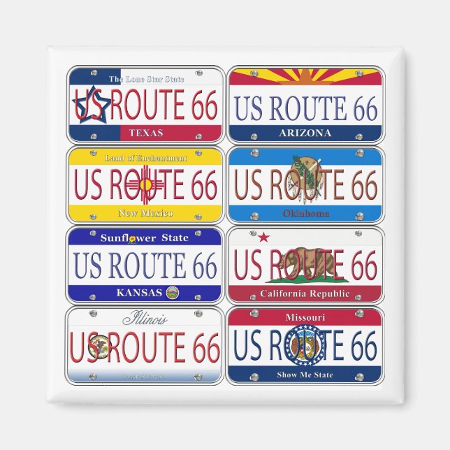 Aimant US ROUTE 66 Toutes les 8 États Plaques de vanité (Devant)