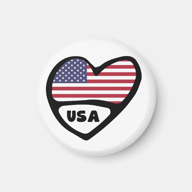 Aimant USA Country Code Flag Heart, États-Unis (Devant)