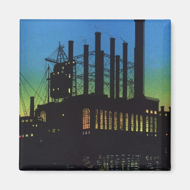 Aimant Usine de fabrication au coucher du soleil, Entrepr (Devant)