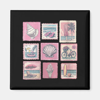 Aimant Vacances d'été à la plage côtière rose vintage pou