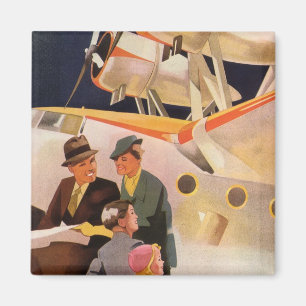 Aimant Vacances en famille vintage en hydravion à hélices