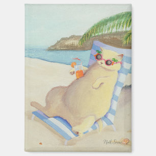 Aimant Vacances Plage Chat Sous Palmier