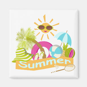 Aimant Vacances plage d'été soleil souriant en lunettes d