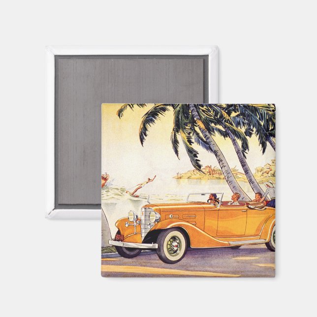 Aimant Vacances vintage en voiture convertible (Recto/Verso)