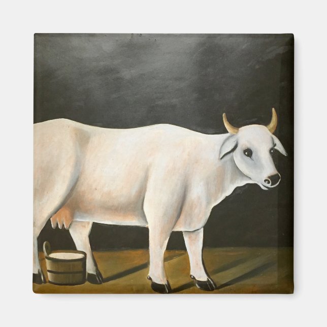 Aimant Vache blanche sur un Arrière - plan noir (animal d (Devant)