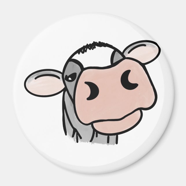 Aimant vache de dessin animé noir blanc rose baiser gris  (Devant)