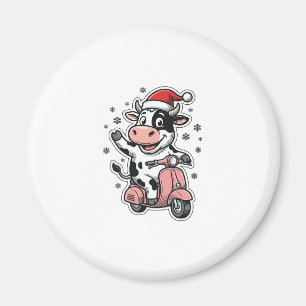 Aimant Vache de Noël à scooter rose vintage vecteur_1