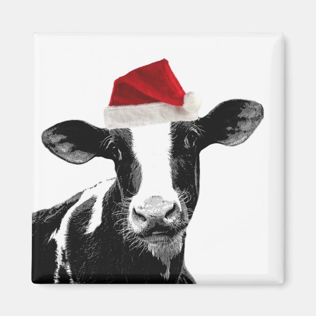Aimant Vache de père Noël - Vache laitière portant le cha (Devant)