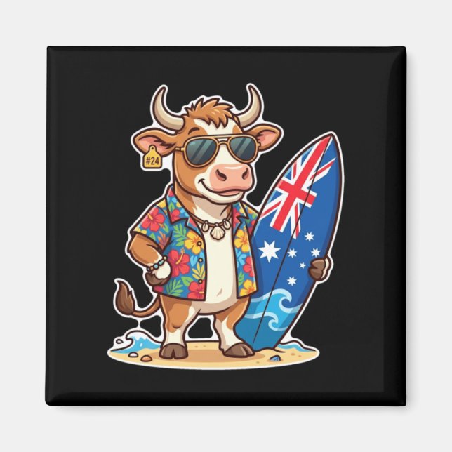 Aimant Vache de surf cool Australie Vacances d'été 1 (Devant)