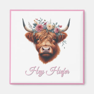 Aimant Vache des hautes terres mignonne, florale/printani