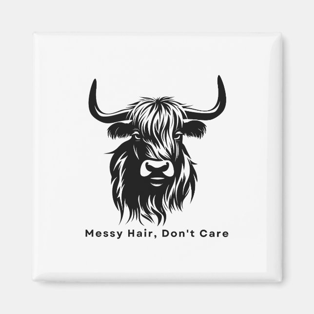 Aimant Vache des Highlands Cheveux Décoiffés Je M'en Fich (Devant)