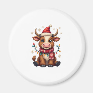 Aimant Vache des Highlands de Noël vintage avec chapeau d