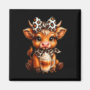 Aimant Vache des Highlands mignonne amoureuse du café vea