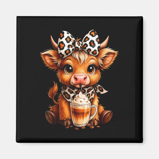 Aimant Vache des Highlands mignonne amoureuse du café vea (Devant)