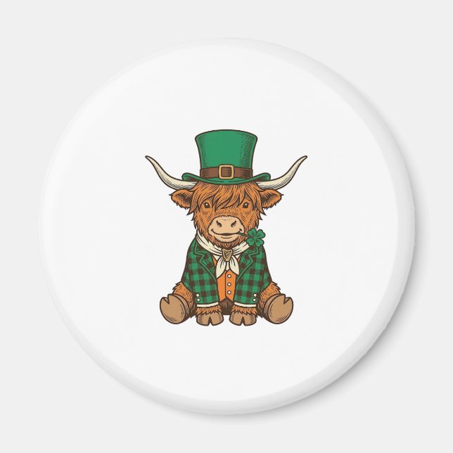 Aimant Vache des Highlands mignonne trèfle irlandais conc (Devant)