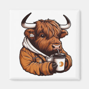 Aimant Vache Highland en veste Profitez d'un café confort