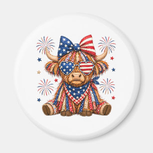Aimant Vache Highland patriotique avec étoiles et bandes