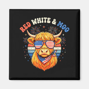 Aimant Vache Highland patriotique White Red Moo 4 juillet