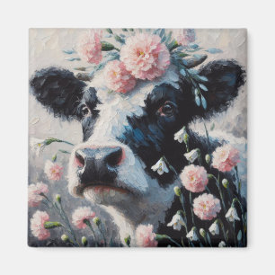 Aimant Vache Holstein dans les fleurs Agritourisme peintu