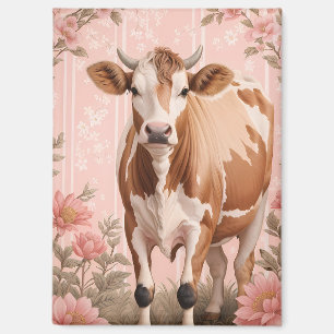 Aimant Vache Jersey Adorable Fleur Rose