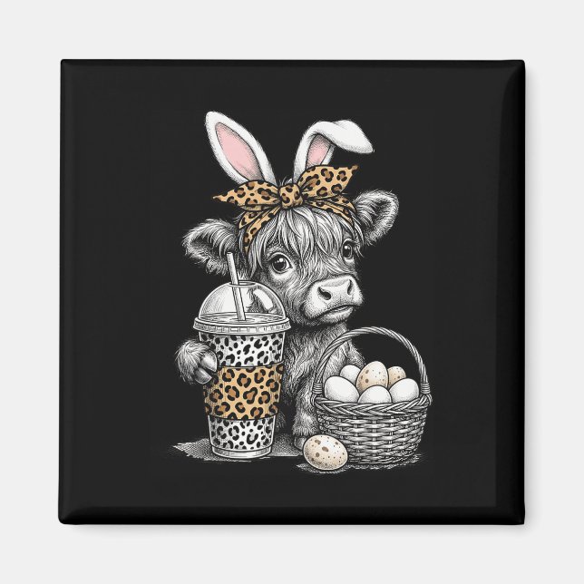 Aimant Vache mignonne avec lapin et snacks pour le plaisi (Devant)