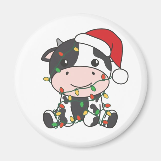 Aimant Vache Noël Animaux d'hiver Vaches de vacances (Devant)