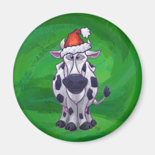 Aimant Vache Noël sur vert