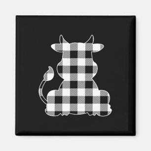 Aimant Vache Noir & amp; Bison Blanc Plaid Joyeux Christm