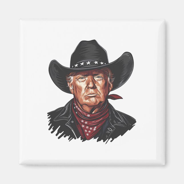 Aimant Vachette drôle Western Donald Trump Drapeau améric (Devant)