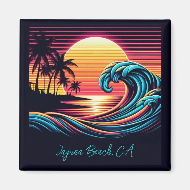 Aimant Vague de Surf rétro Sunset (Devant)