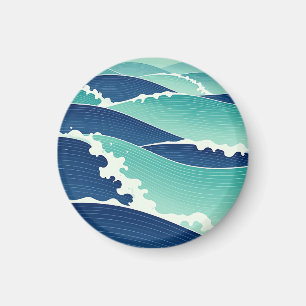 Aimant Vagues océaniques bleu sarcelle de style japonais