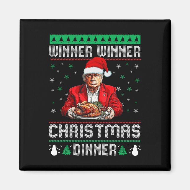 Aimant Vainqueur du dîner de Noël Père Noël Trump Ugly Sw (Devant)