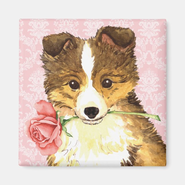 Aimant Valentine Rose Sheltie (Devant)