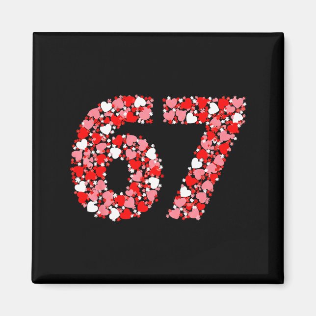 Aimant Valentine’s Day 67 Meme With Hearts Funny Six Seve (Devant)