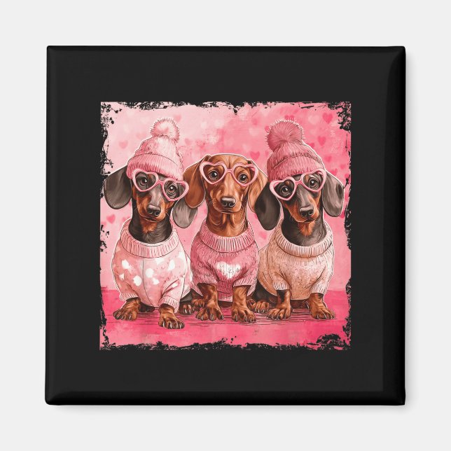 Aimant Valentine’s Day Dog Cute Dachshund Dogs For Dog Mo (Devant)
