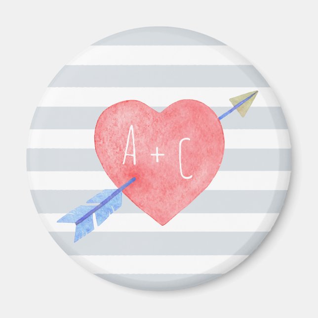 Aimant Valentines Day Aquarelle Cœur Flèche Amour Initial (Devant)