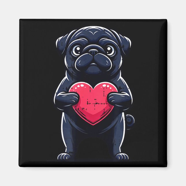 Aimant Valentines Day Black Pug Heart Funny Dog Mom Dad F (Devant)