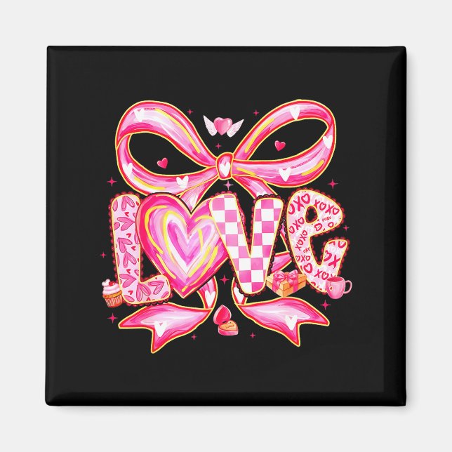 Aimant Valentines Day Love Funny Coquette Bow Checkered X (Devant)